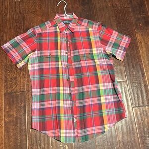 Vintage Polo Ralph Lauren Madras Plaid Shirt Safari Red Short Sleeve sz medium
